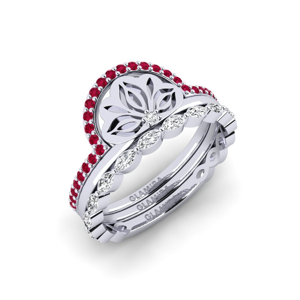 Vàng Trắng 14K Đá Ruby / Hồng Ngọc Nhẫn Atura - SET