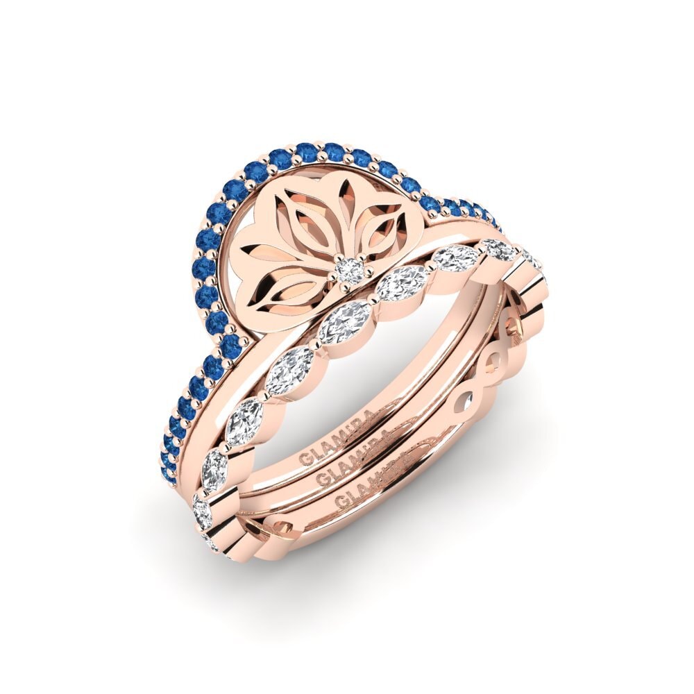 Rotgold 375 Dunkelblauer Zirkonia Ring Atura - SET
