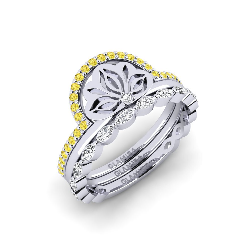 Weiß-Silber Gelber Saphir Ring Atura - SET