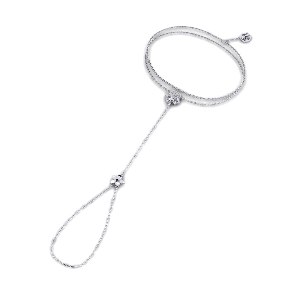 Weißgold 585 Schwarzer Diamant Fingerkette Avenoir