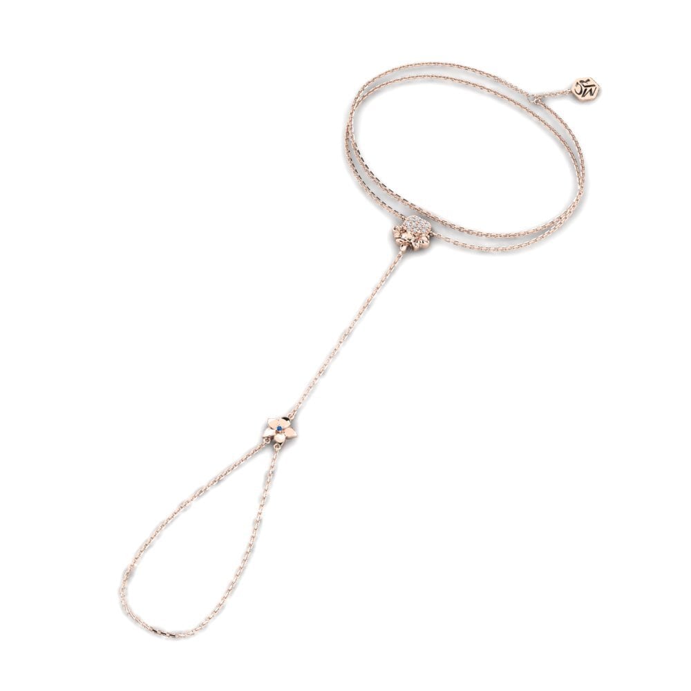 Rotgold 375 Dunkelblauer Zirkonia Fingerkette Avenoir