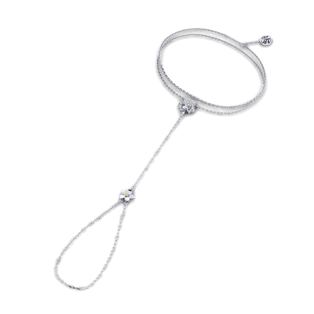 Weiß-Silber Gelber Saphir Fingerkette Avenoir