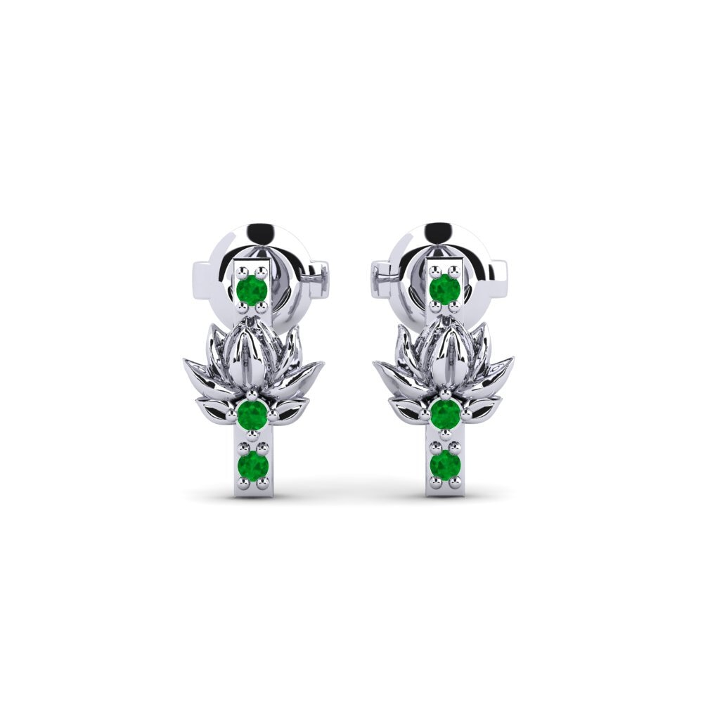 Vàng Trắng 14K Đá Emerald / Ngọc lục Bảo Bông tai nữ Avskild