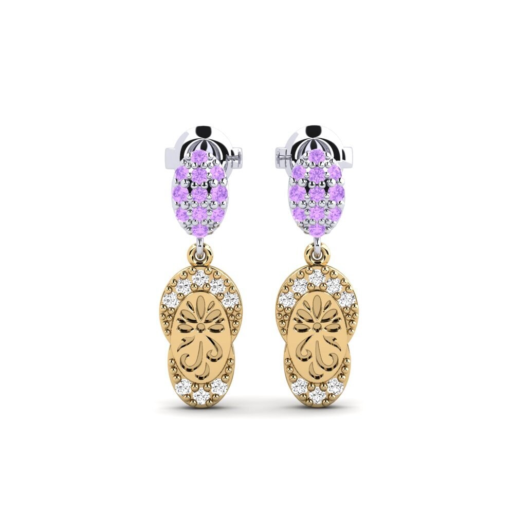 14k Oro Amarillo & Blanco Amatista Pendiente de mujer Bagol