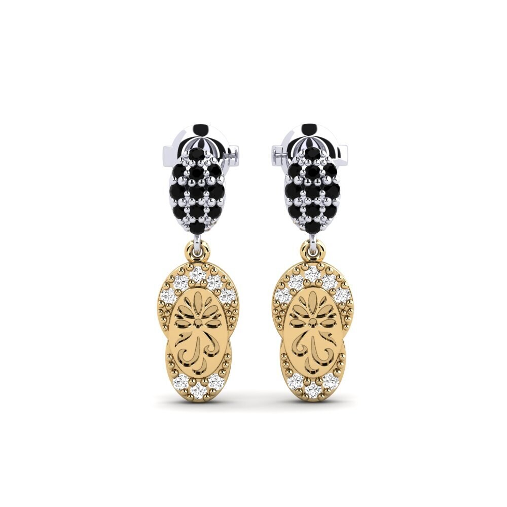 375 Gelb & Weißgold Schwarzer Onyx Damen ohrring Bagol