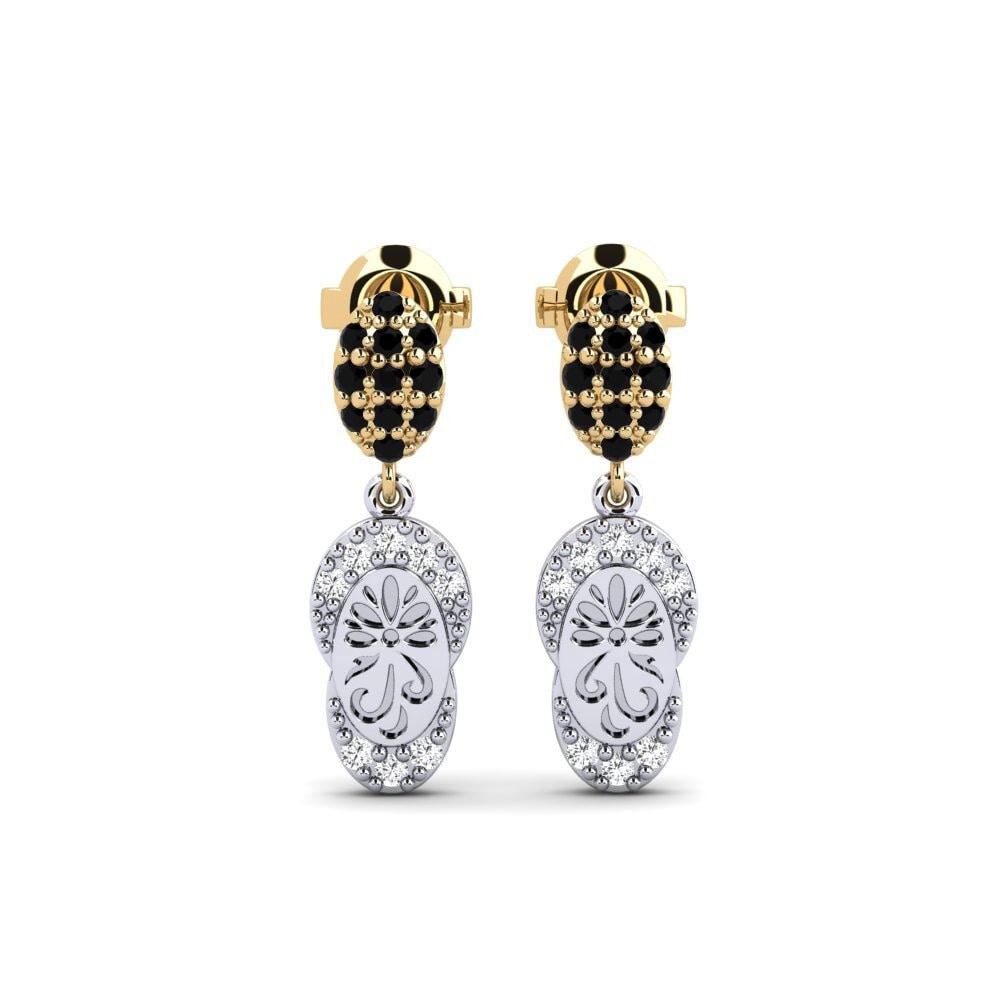 585 Weiß & Gelbgold Schwarzer Saphir Damen ohrring Bagol