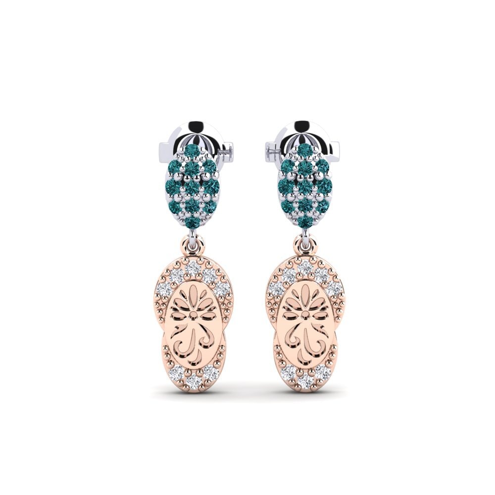 Vàng Trắng-Đỏ 14K Kim Cương Xanh Dương Bông tai nữ Bagol