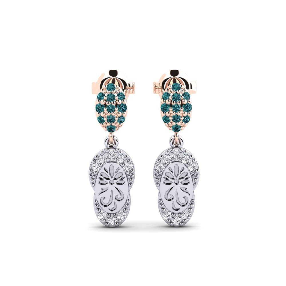 Vàng Trắng-Đỏ 14K Kim Cương Xanh Dương Bông tai nữ Bagol