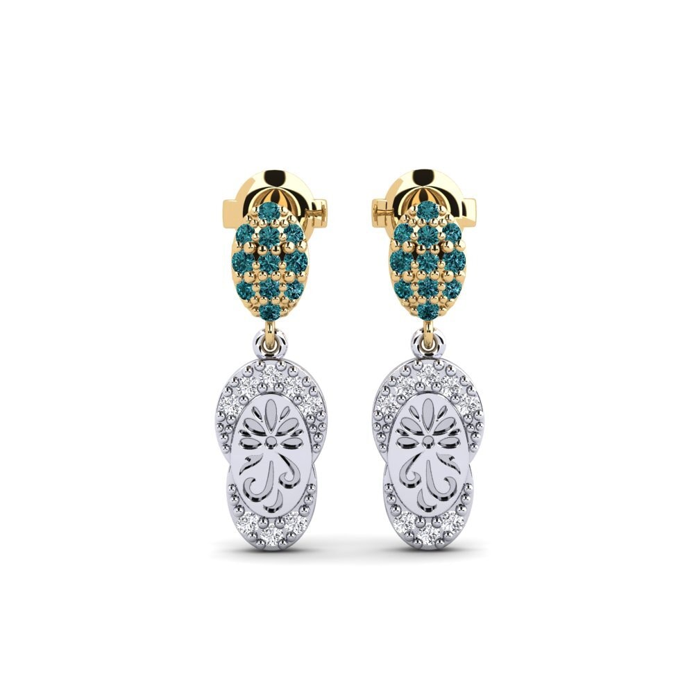 750 Weiß & Gelbgold Blauer Diamant Damen ohrring Bagol