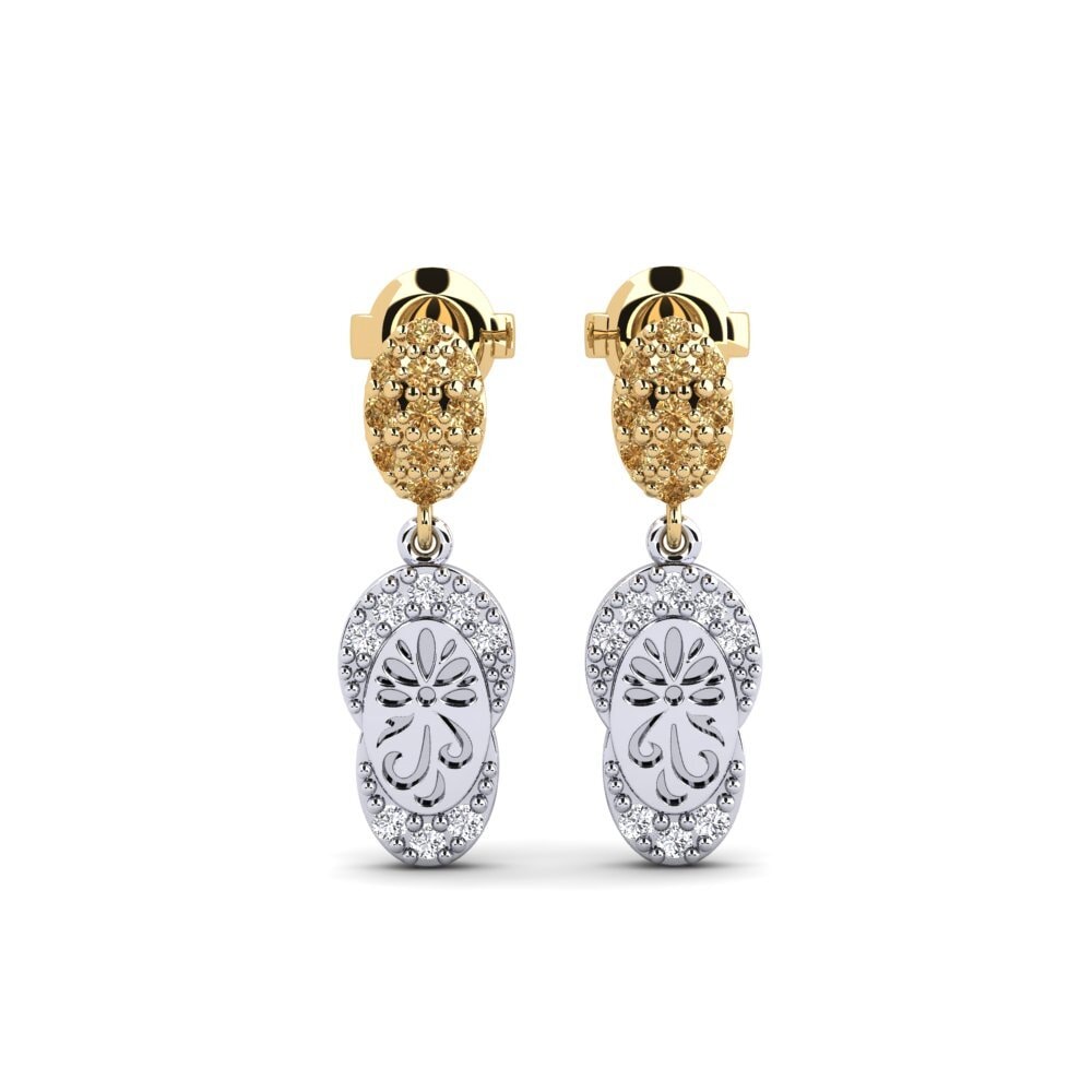585 Weiß & Gelbgold Brauner Diamant Damen ohrring Bagol