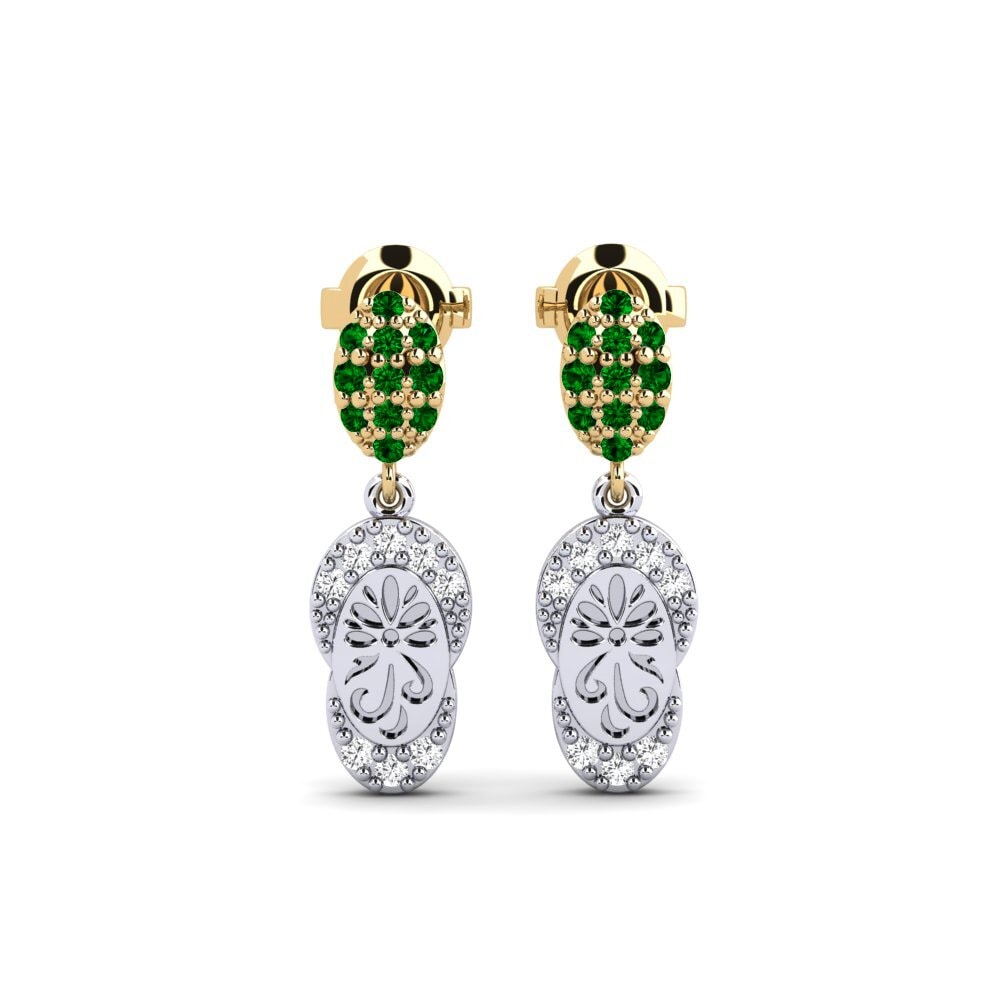 585 Weiß & Gelbgold Grüner Zirkonia Damen ohrring Bagol