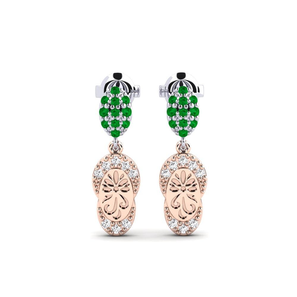 9k Oro Rosa & Blanco Esmeralda Pendiente de mujer Bagol