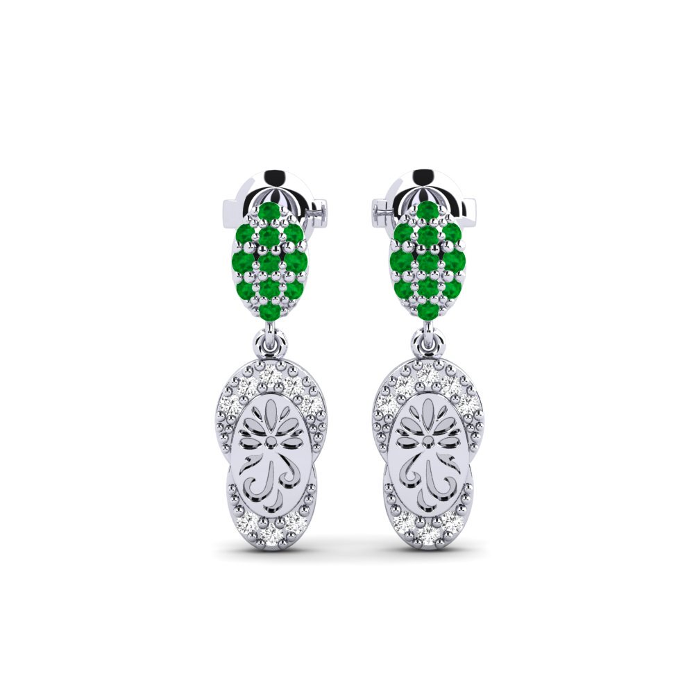 Vàng Trắng 14K Đá Emerald / Ngọc lục Bảo Bông tai nữ Bagol