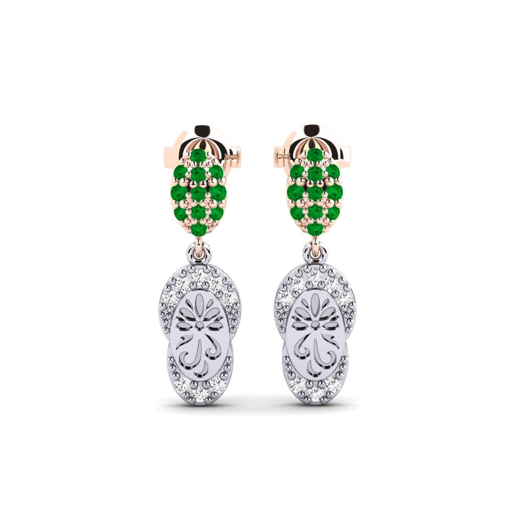 14k Oro Blanco & Rosa Esmeralda Pendiente de mujer Bagol