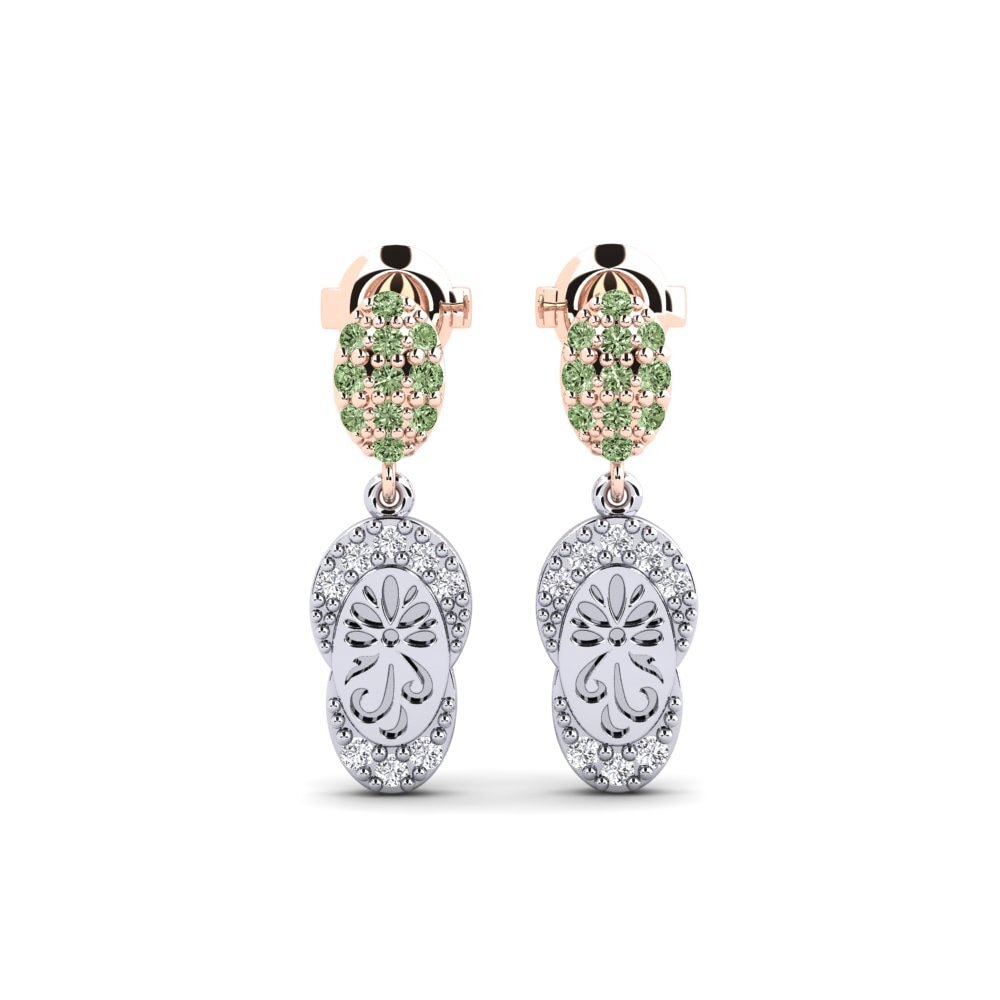 375 Weiß & Rotgold Grüner Diamant Damen ohrring Bagol