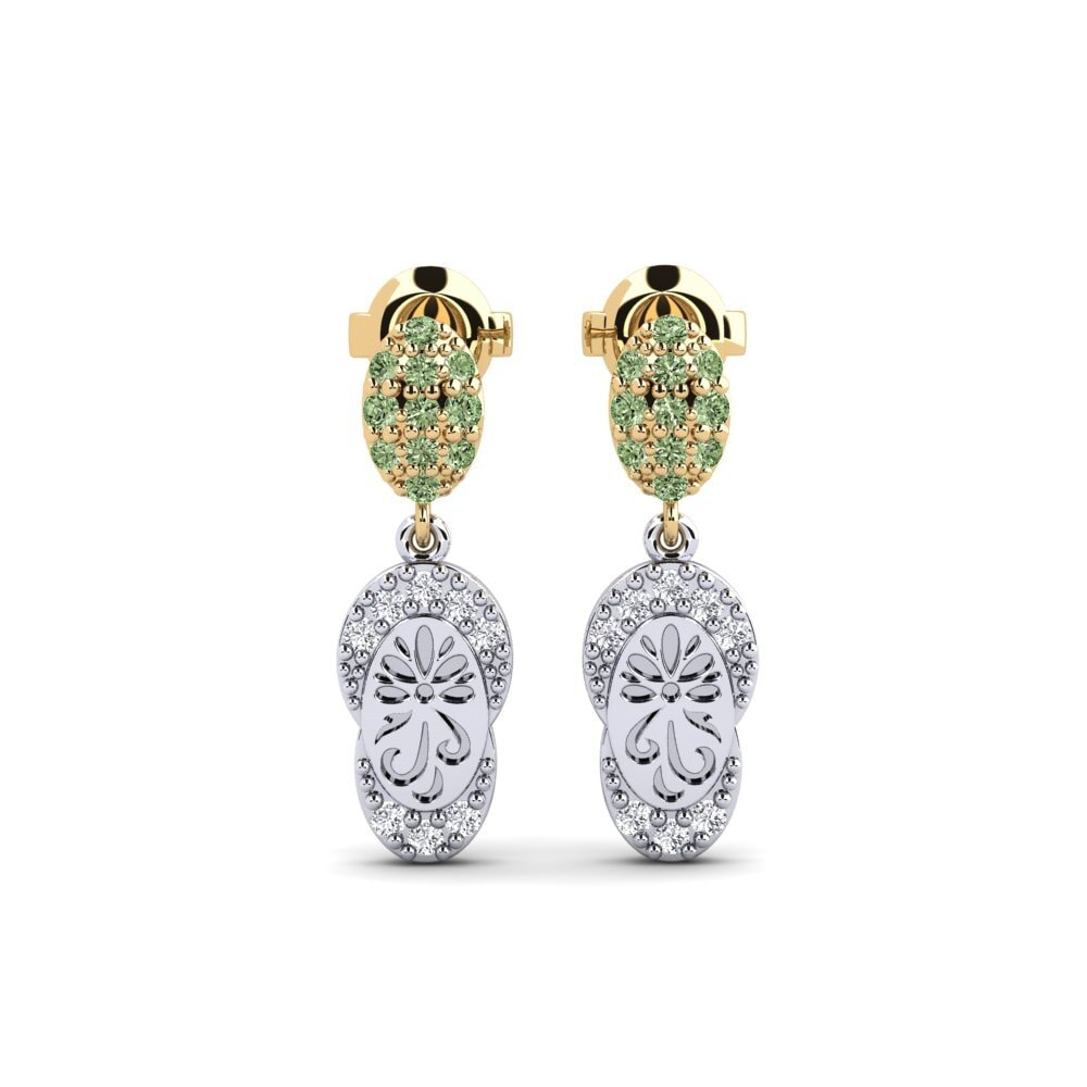 585 Weiß & Gelbgold Grüner Diamant Damen ohrring Bagol