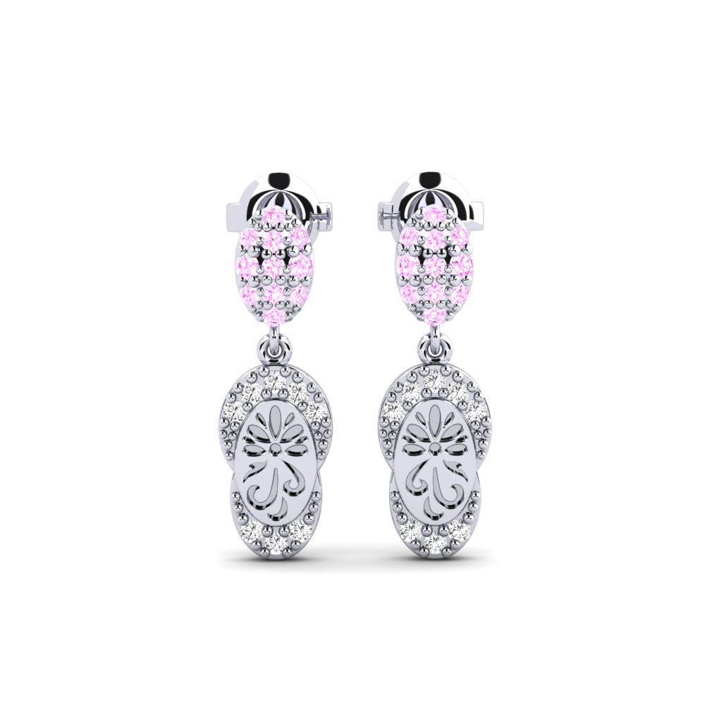 Vàng Trắng 14K Đá Sapphire Hồng Bông tai nữ Bagol