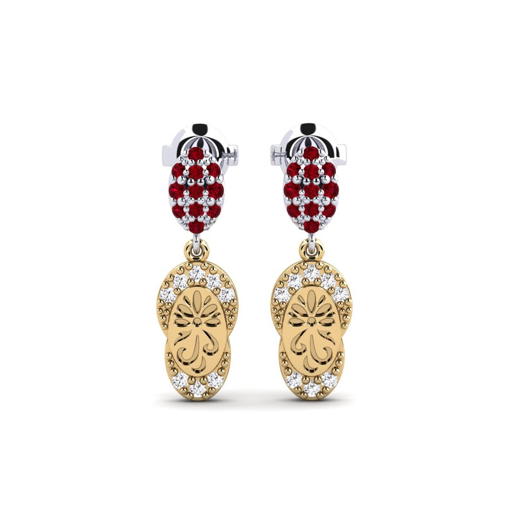 375 Gelb & Weißgold Roter Zirkonia Damen ohrring Bagol