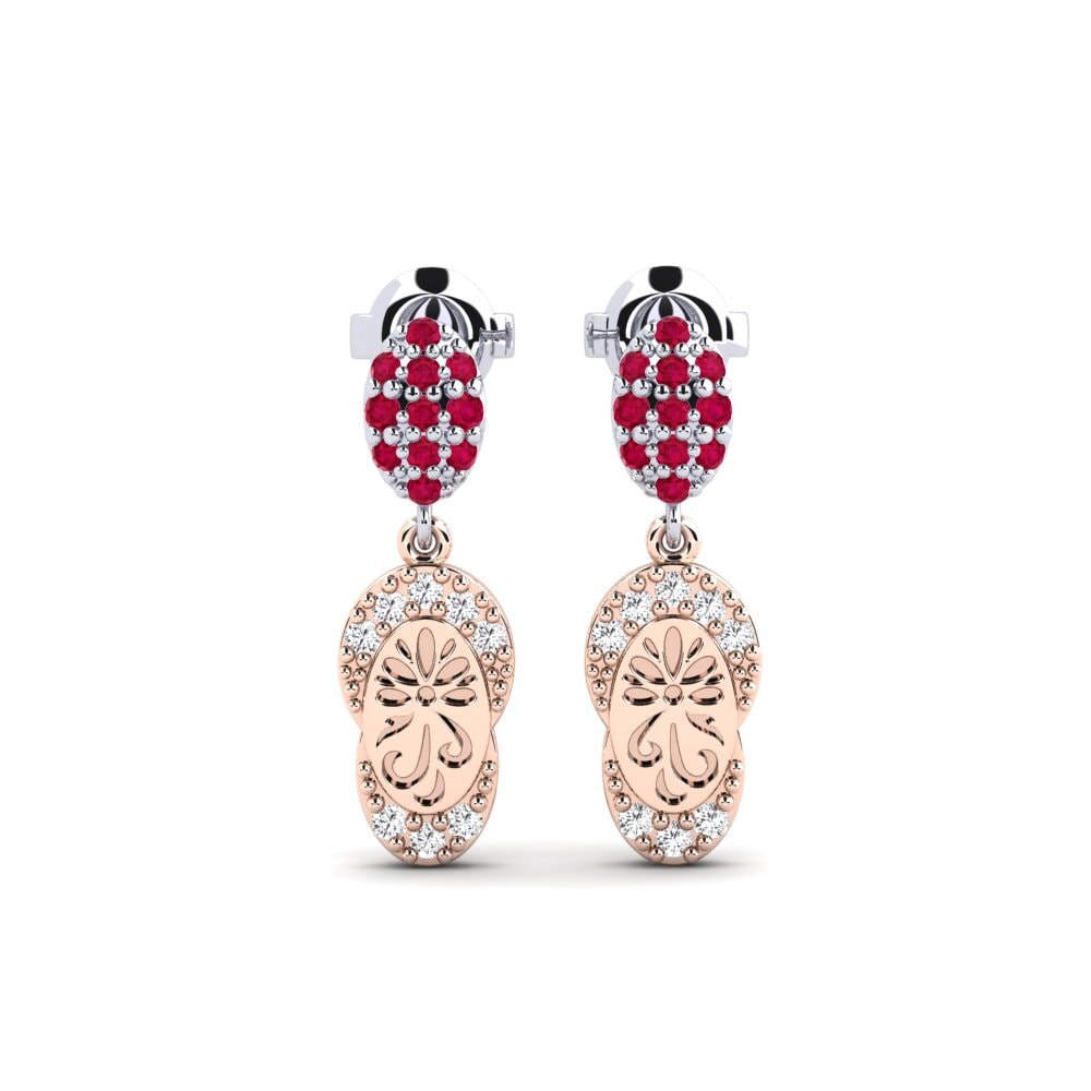 Vàng Trắng-Đỏ 14K Đá Ruby / Hồng Ngọc Bông tai nữ Bagol