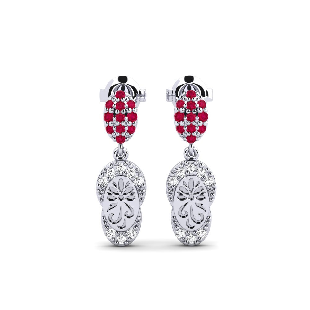 Vàng Trắng 14K Đá Ruby / Hồng Ngọc Bông tai nữ Bagol