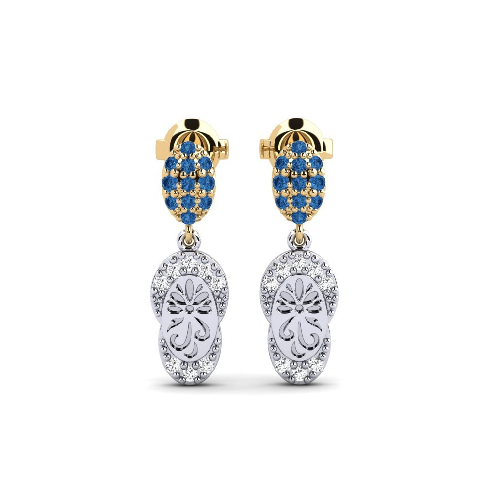 585 Weiß & Gelbgold Dunkelblauer Zirkonia Damen ohrring Bagol