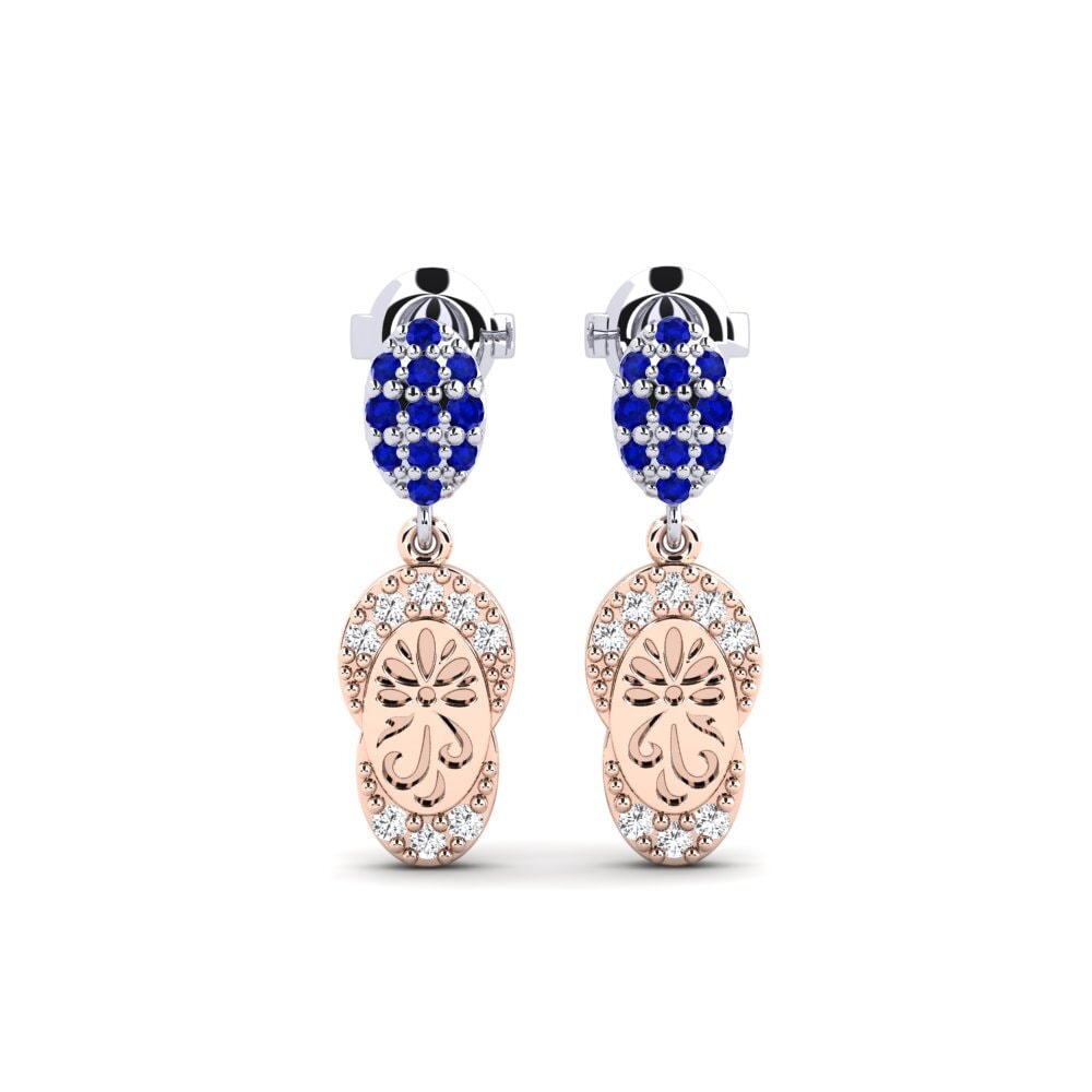 Vàng Trắng-Đỏ 9K Đá Sapphire Bông tai nữ Bagol