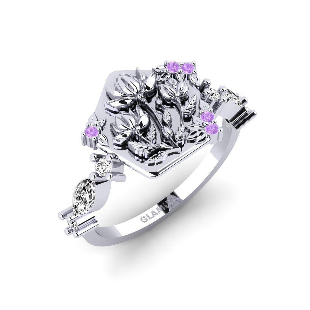 Vàng Trắng 14K Đá Thạch Anh Tím Nhẫn Baixorelevo