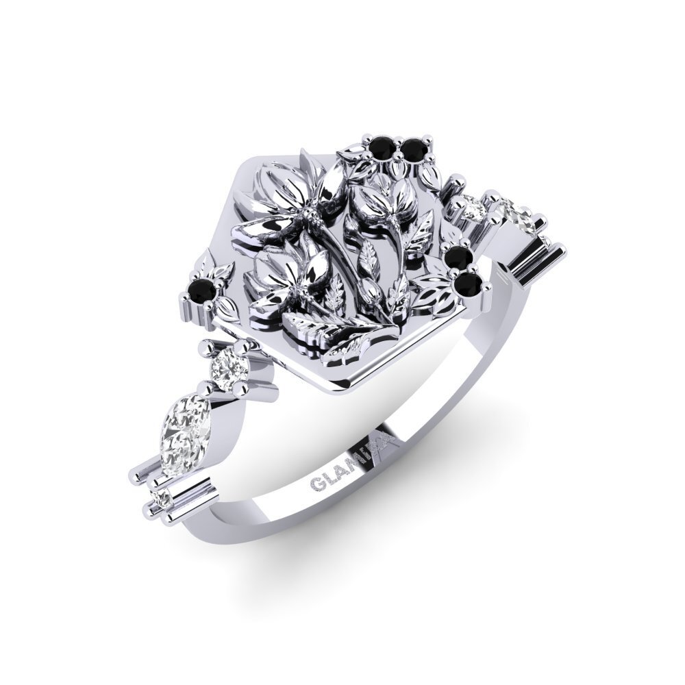 Platin trắng Đá Sapphire Đen Nhẫn Baixorelevo