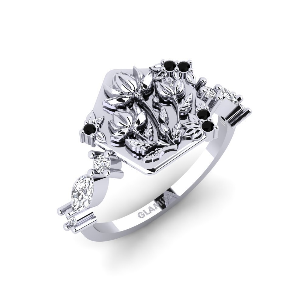 Weißgold 585 Schwarzer Diamant Ring Baixorelevo