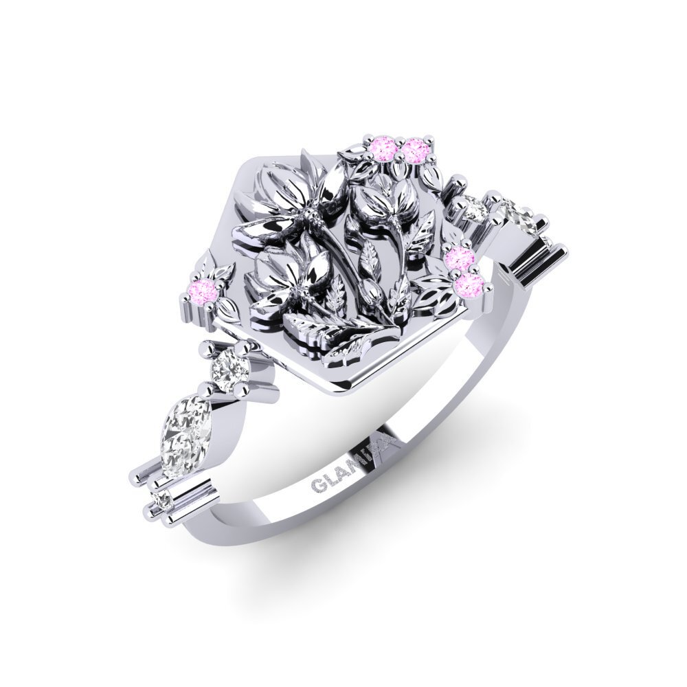 Vàng Trắng 14K Đá Sapphire Hồng Nhẫn Baixorelevo
