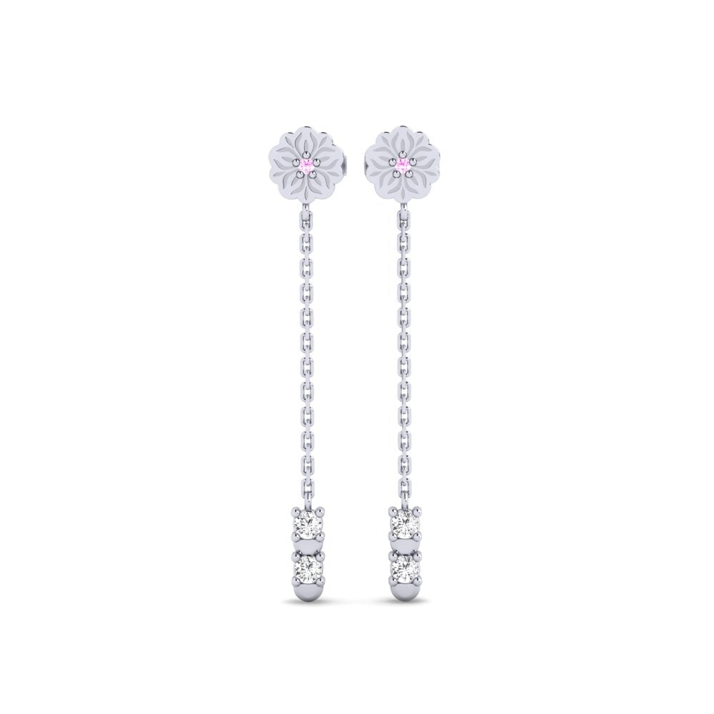 Vàng Trắng 14K Đá Sapphire Hồng Bông tai nữ Barnah