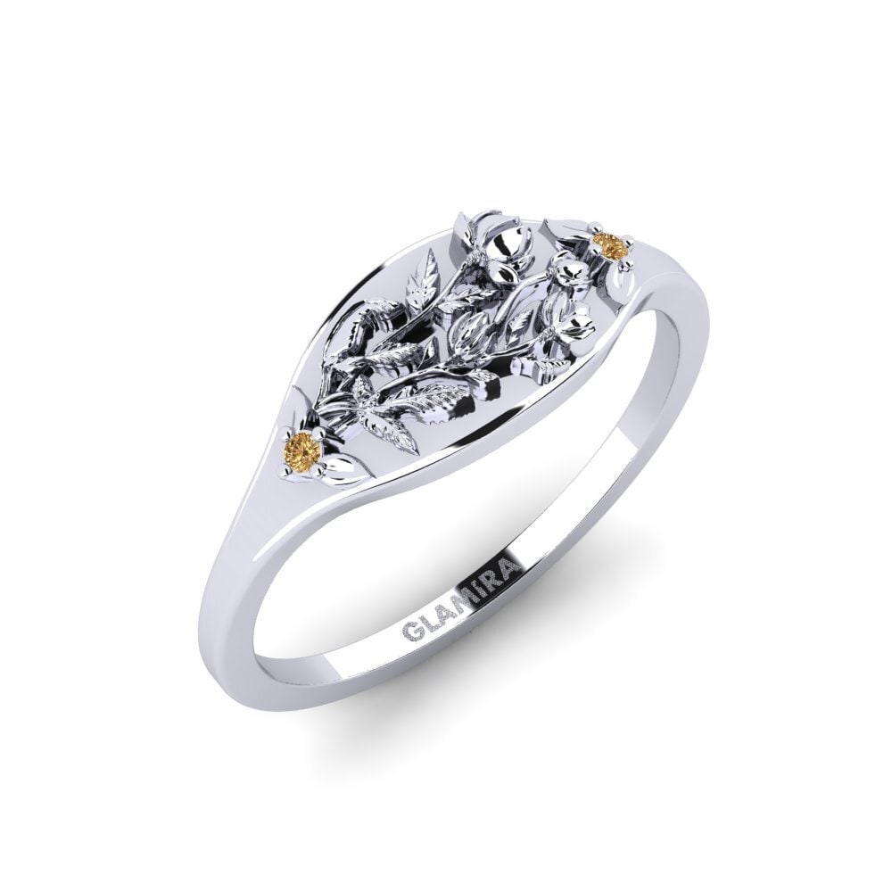 Vàng Trắng 14K Kim Cương Nâu Nhẫn Basorelief
