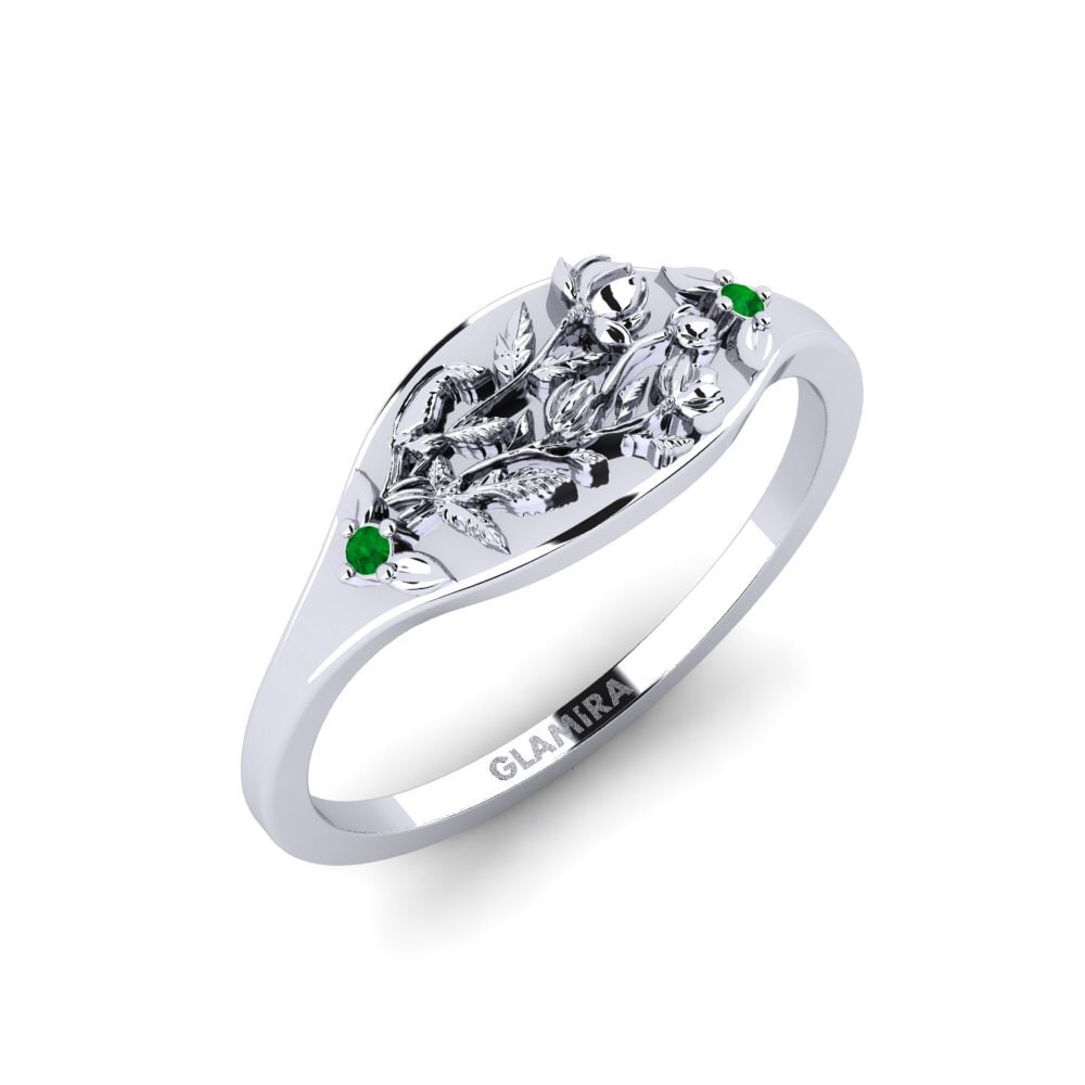 Vàng Trắng 14K Đá Emerald / Ngọc lục Bảo Nhẫn Basorelief