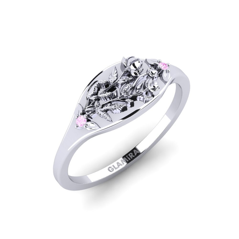 Vàng Trắng 14K Đá Sapphire Hồng Nhẫn Basorelief