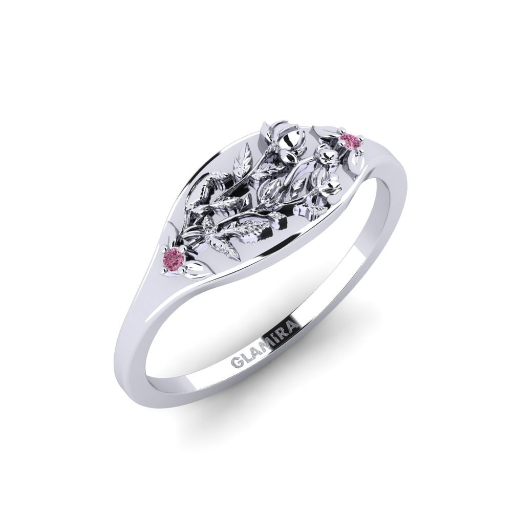 Vàng Trắng 14K Đá Rhodolite Nhẫn Basorelief