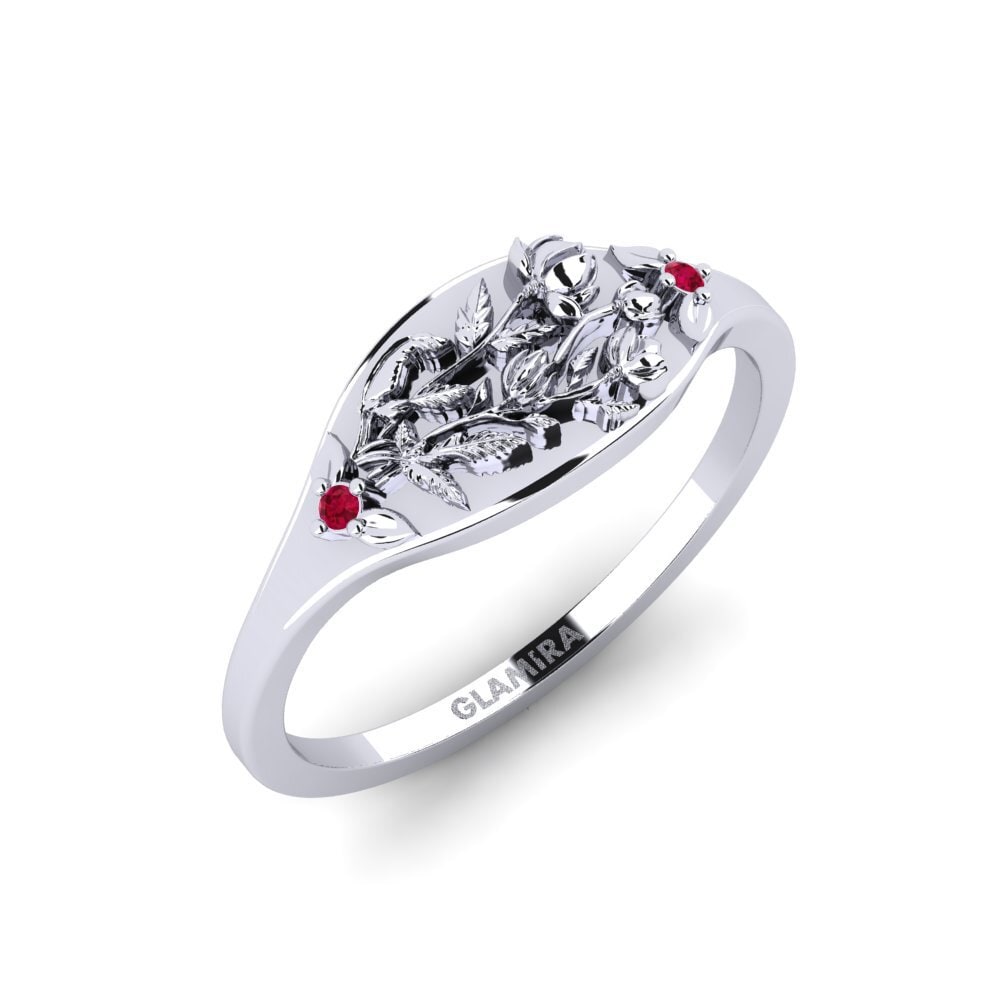 Vàng Trắng 14K Đá Ruby / Hồng Ngọc Nhẫn Basorelief