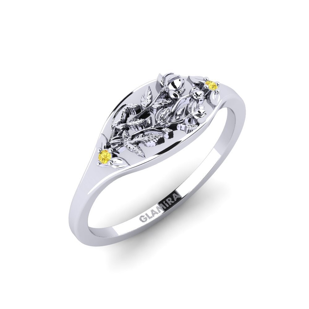 Weiß-Silber Gelber Saphir Ring Basorelief