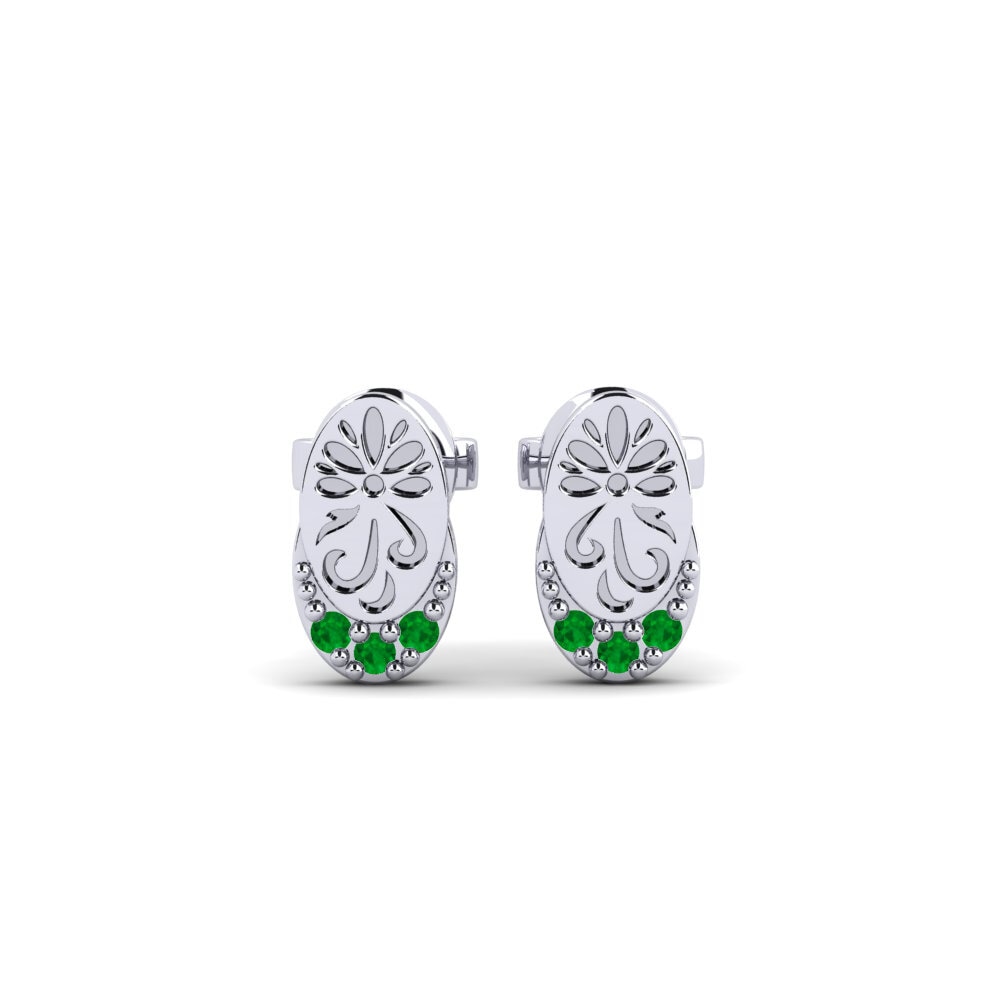 Vàng Trắng 14K Đá Emerald / Ngọc lục Bảo Bông tai nữ Bleunienn