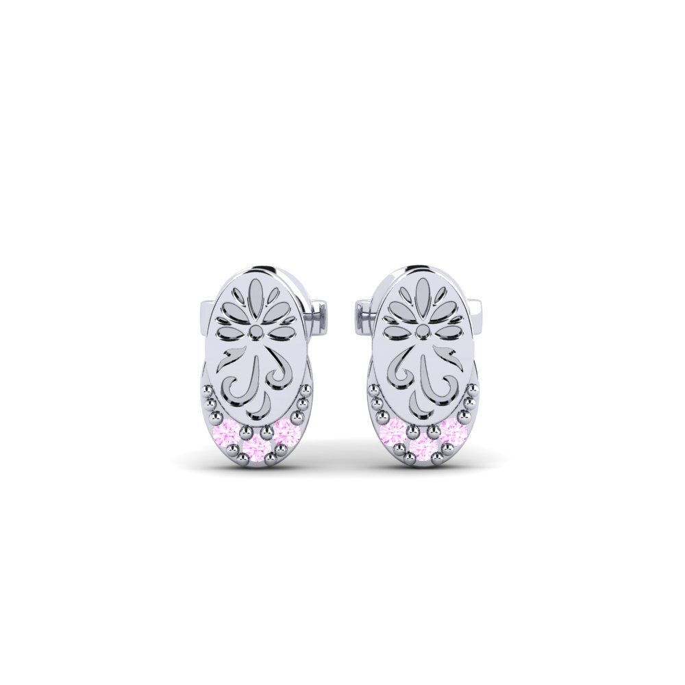 Vàng Trắng 14K Đá Sapphire Hồng Bông tai nữ Bleunienn