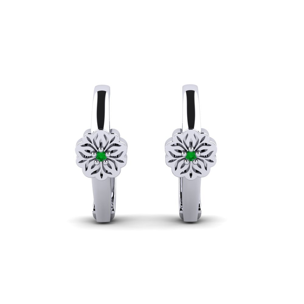 Vàng Trắng 14K Đá Emerald / Ngọc lục Bảo Bông tai nữ Bulak