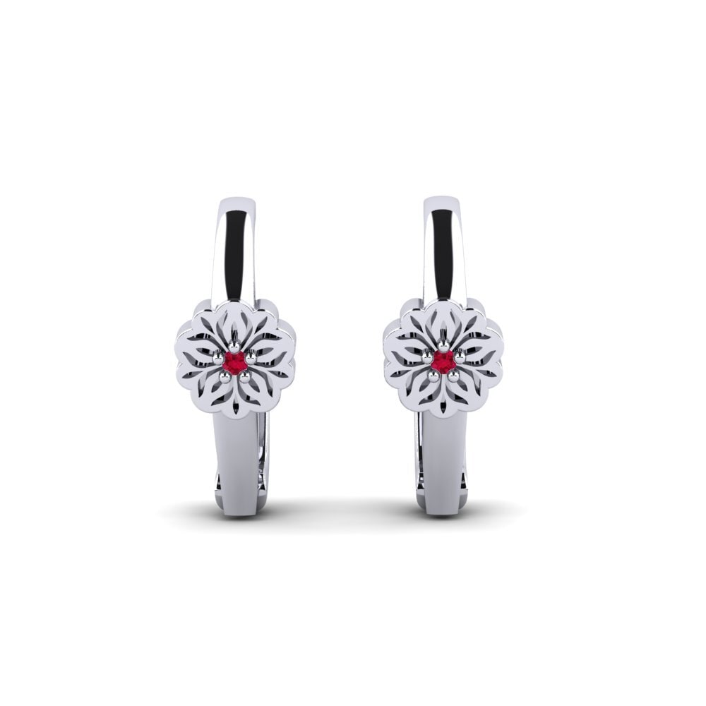 Vàng Trắng 14K Đá Ruby / Hồng Ngọc Bông tai nữ Bulak