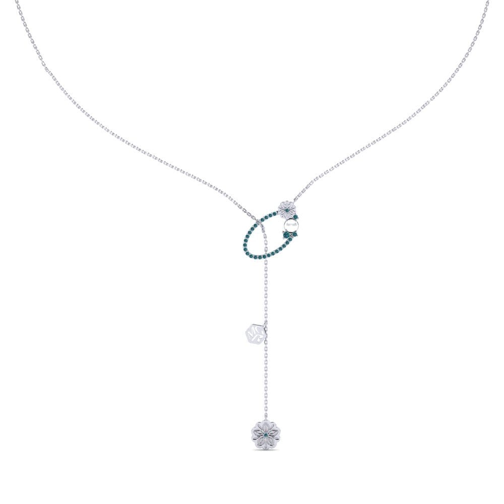Vàng Trắng 14K Kim Cương Xanh Dương Dây chuyền nữ Bunyi