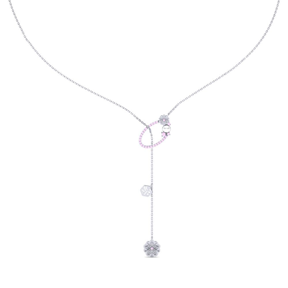 Vàng Trắng 14K Đá Sapphire Hồng Dây chuyền nữ Bunyi