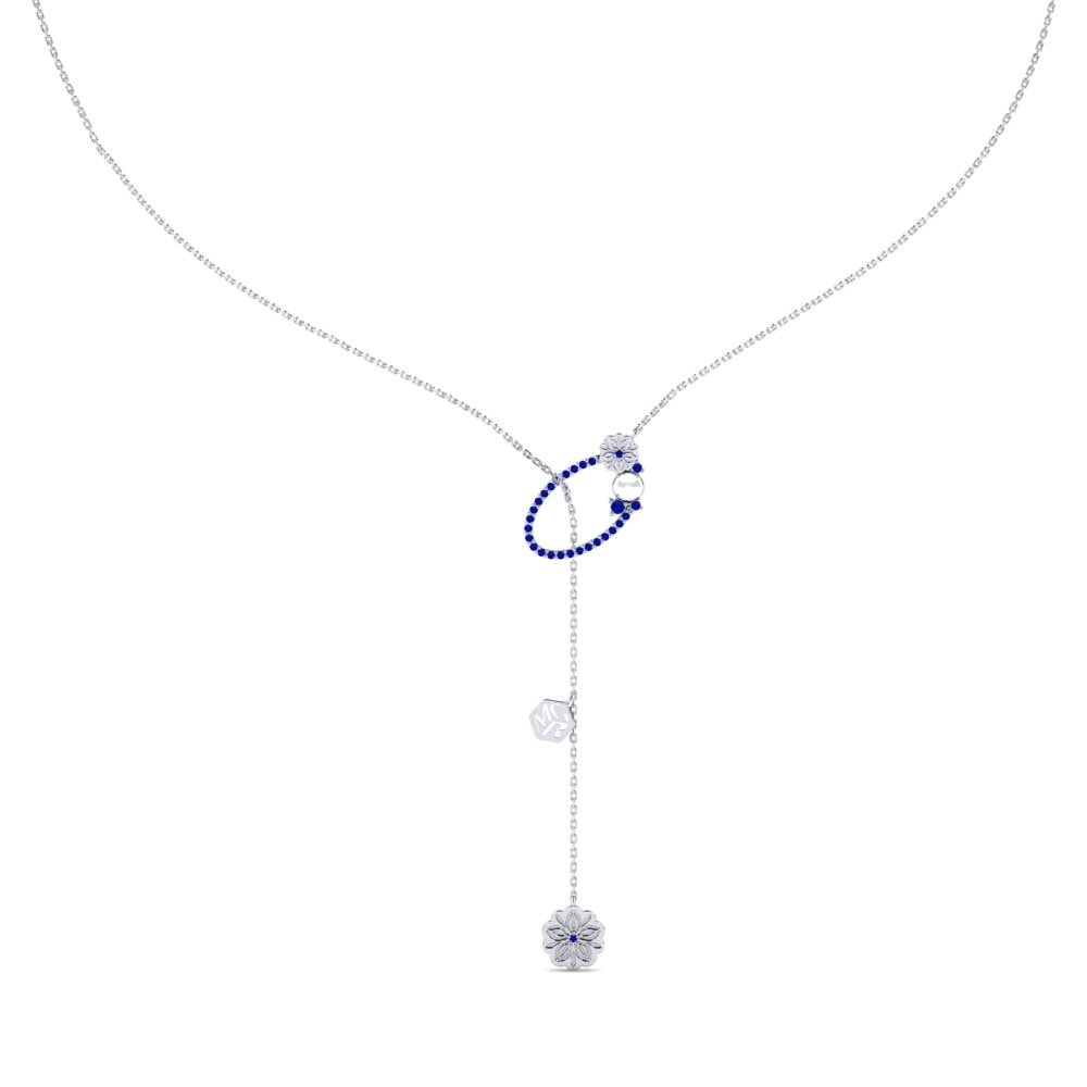 Vàng Trắng 14K Đá Sapphire Dây chuyền nữ Bunyi