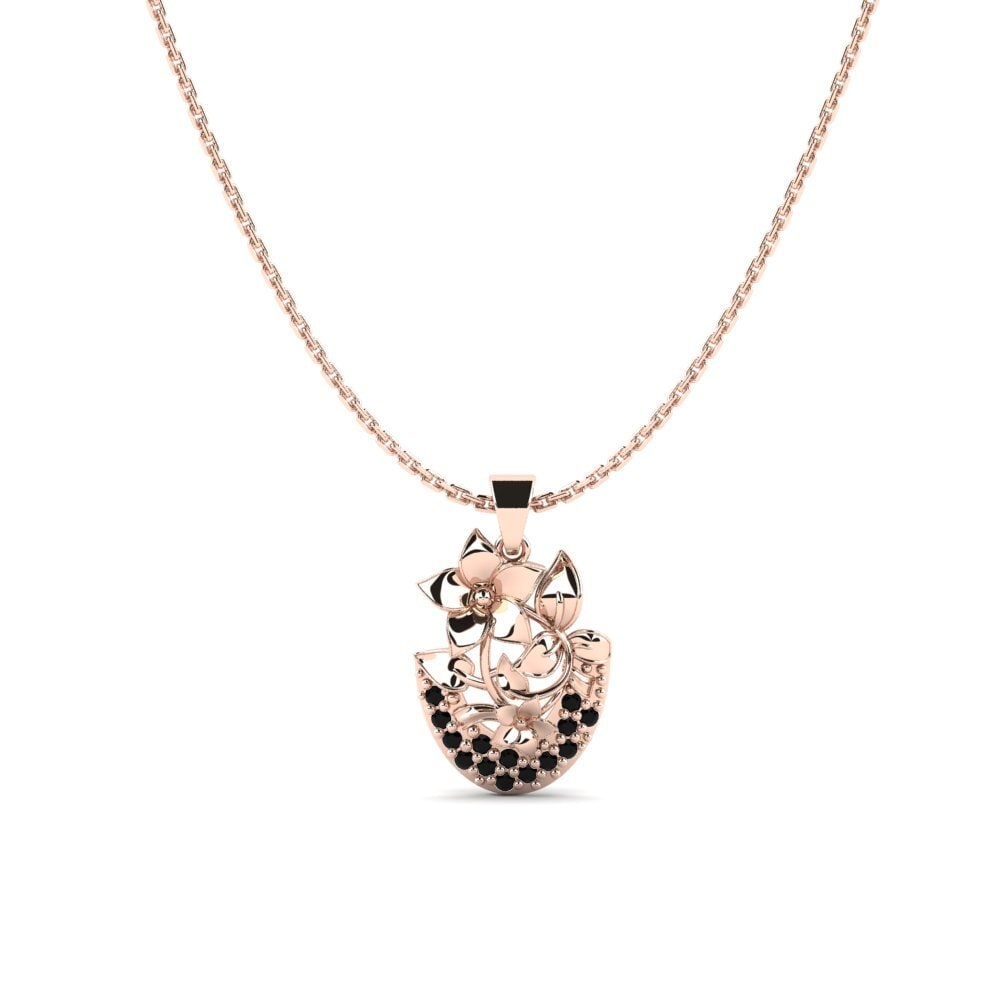 18k Oro Rosa Ónix Negro Colgante de Mujer Cistaceae