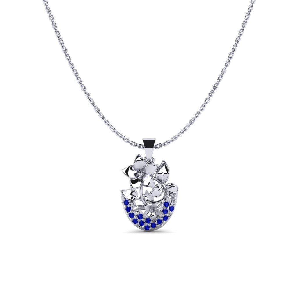 Vàng Trắng 14K Đá Sapphire Mặt dây chuyền nữ Cistaceae