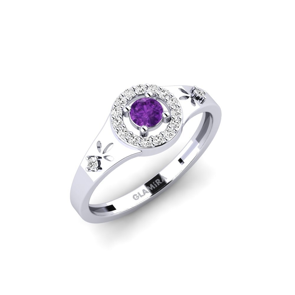 Vàng Trắng 14K Đá Thạch Anh Tím Nhẫn Cwako
