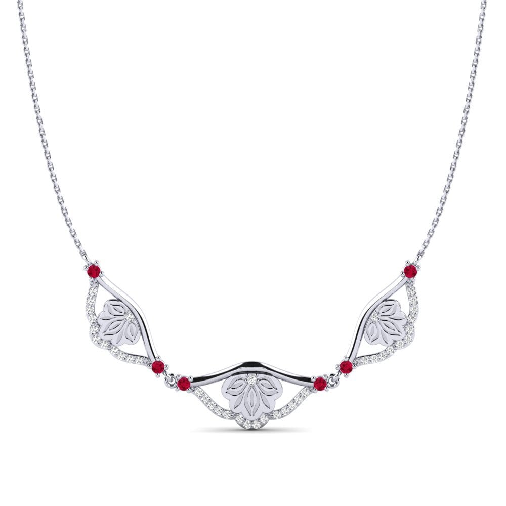 Vàng Trắng 14K Đá Ruby / Hồng Ngọc Dây chuyền nữ Echwayitile
