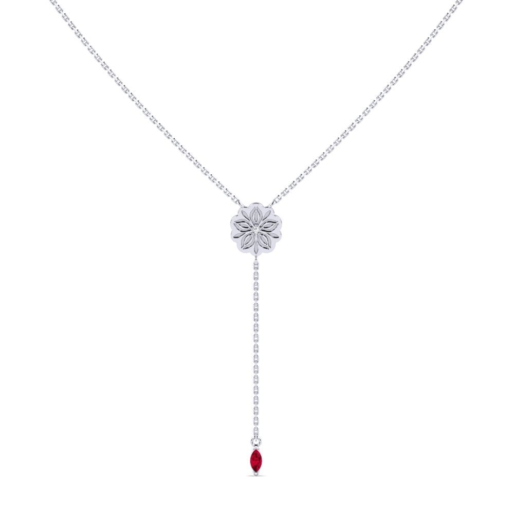 Vàng Trắng 14K Đá Ruby / Hồng Ngọc Dây chuyền nữ Erangi