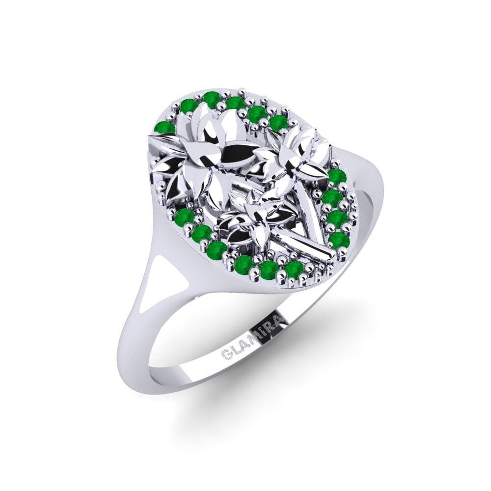 Vàng Trắng 14K Đá Emerald / Ngọc lục Bảo Nhẫn Fabaceae